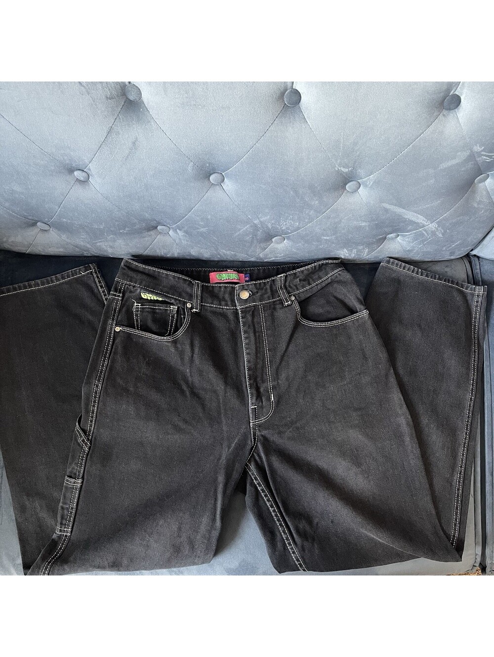 Empyre Tori Black Carpenter Jeans Womens Size 10 Skater Baggy Contrast Stitch